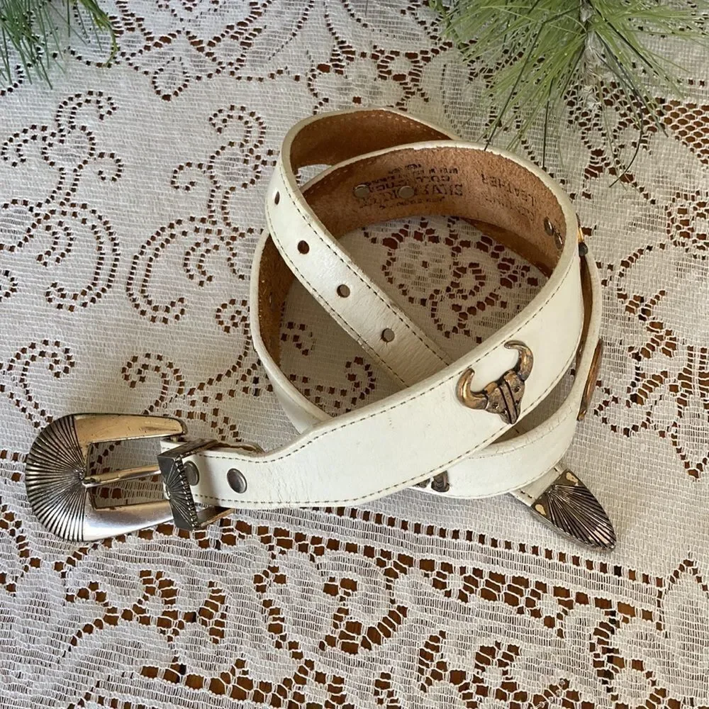 Vintage Southwestern Rodeo Boho Silver Creek Leather 90’s Y2K Embellished Belt